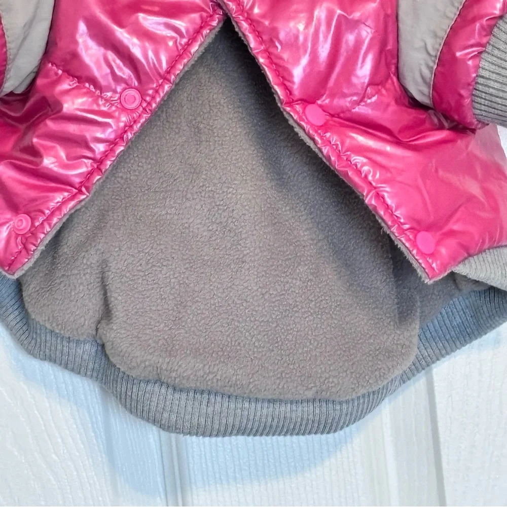 Pet Life Small Dog Puffer Jacket Pink Grey Gray Fleece Lined Snaps Hooded Small